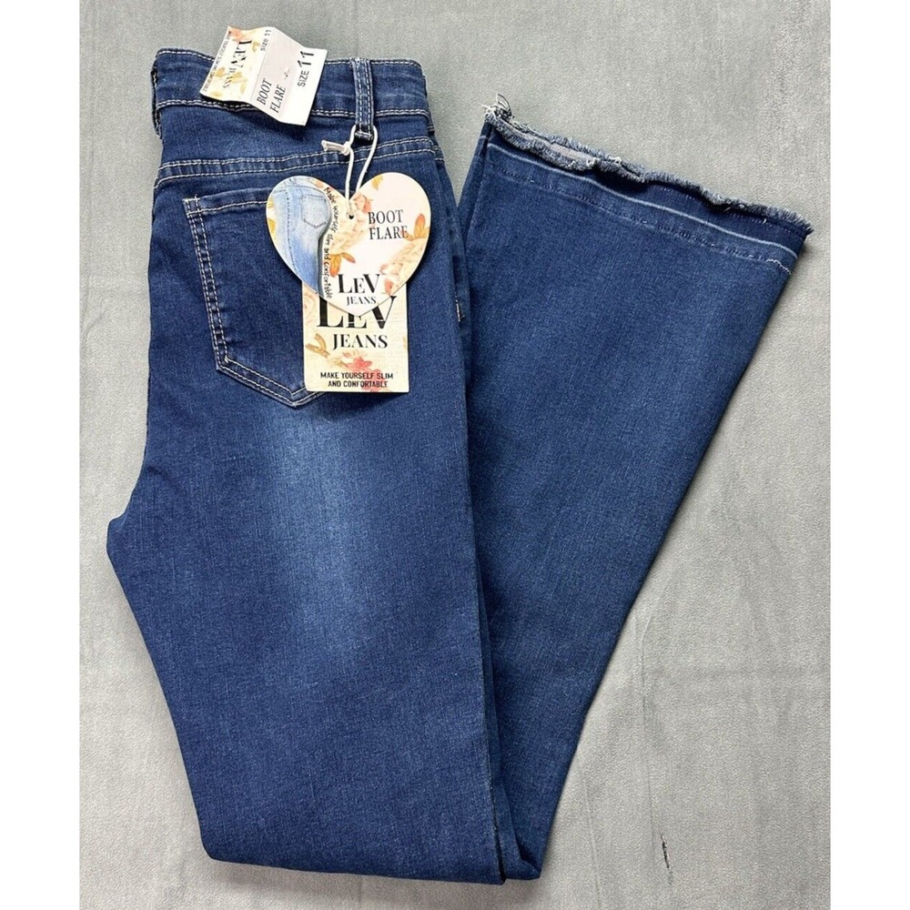 LEV Jeans‎ Casual Boot Cut Flare Mid Rise Dark Wash Blue Juniors 11 29 x 31 NEW